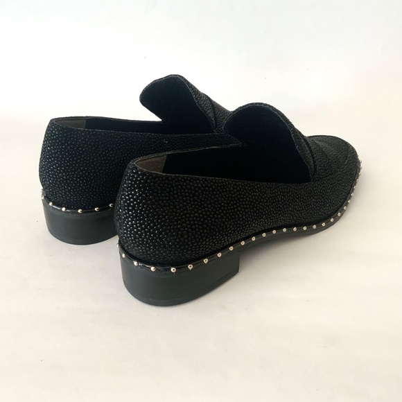 ADRIANNA PAPELL Prestyn Studded Loafers Black Sea Ray Leather block heel Shoes 8 - Picture 9 of 16